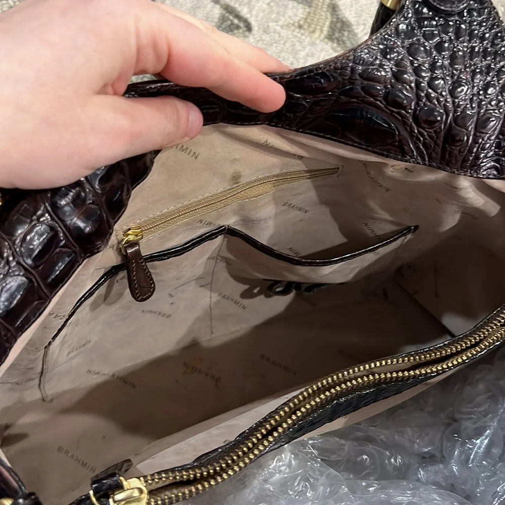 💕 Brahmin crocodile leather purple x large satchel bag nice 💕
